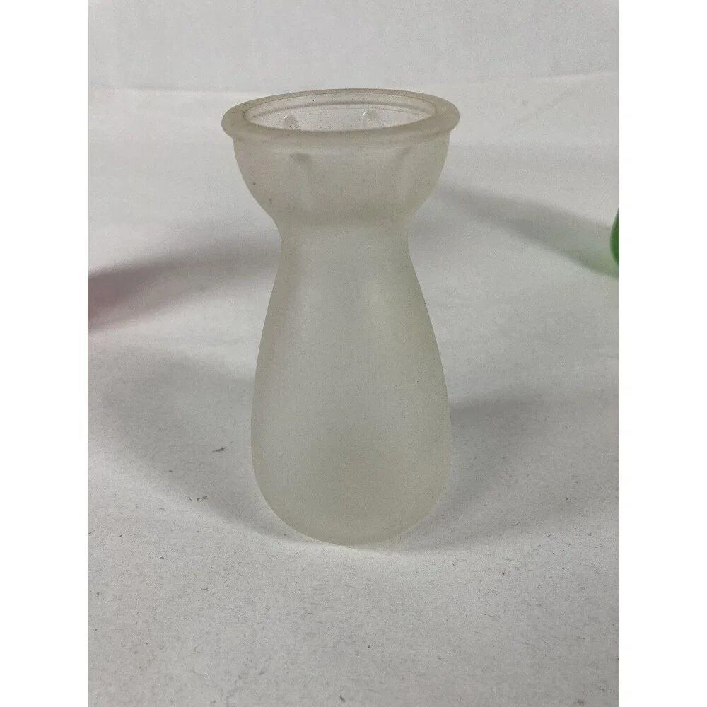 3 Bud Vases Red Pink, Frosted White Brilliant Green 4” Tall Cottagecore